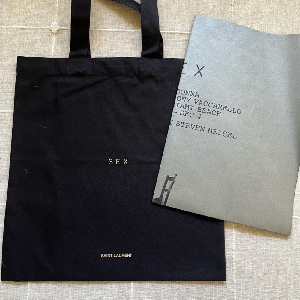 Madonna x Yves Saint Laurent Black Tote Bag and Sex book poster Art Basel 2022